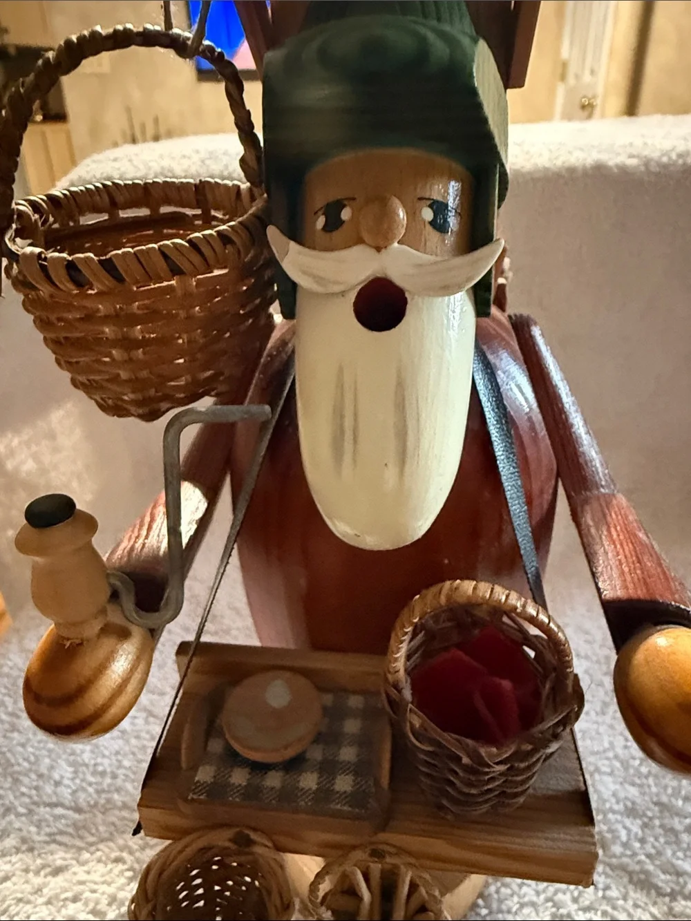 Handcrafted Wooden Santa Décor with Green Hat and Red Coat